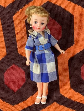 Vintage 1950s Ideal Miss Revlon Doll 10 1/2 " Vt Plaid Dress And Belt.