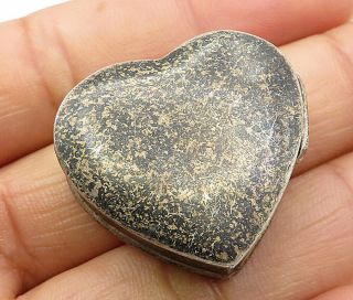 925 Sterling Silver - Vintage Dark Love Heart Pill Box - P3841