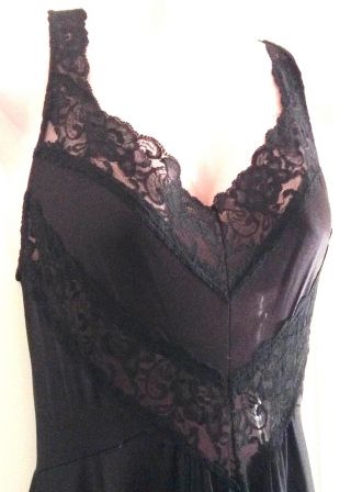 Vintage Undercover Wear Black Nightgown Nylon Spandex 180 " Sweep Large L