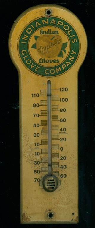 Indianapolis Glove Company Vintage Wooden Advertising Thermometer 1935 - 1955