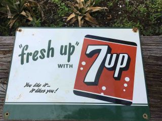 Vintage Fresh Up With 7up Seven Up Porcelain Advertising Soda Sign It Like You