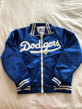 Vintage La Dodgers Satin Starter Jacket Bomber Sz M Los Angeles Mlb Baseball