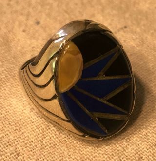 Vtg Sterling Silver Men ' s Native American Mosaic Sunbeam Ring - - Signed BD / DB 2