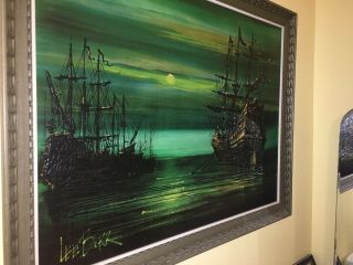 Vintage Vanguard 45x35 Pirate Ship Drip Painting By Founder Lee Burr.