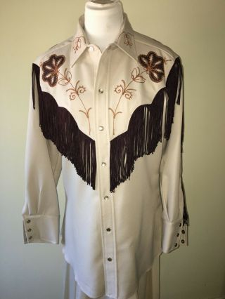 Vintage 70s " H Bar C " Western Shirt W/ Fringe " Taos "