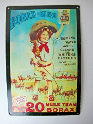 Vintage Borax Is King 20 Mule Team Dry Soap Tin Sign 18 X 12