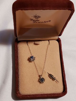 Vintage 14kt Gold Sapphire Necklace And Hat Pin Set/original Box