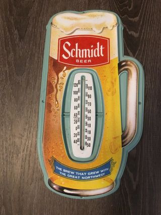 Vintage Schmidt Beer Thermometer Sign Jacob Brewing Company Glass Mug