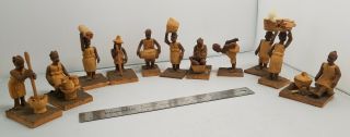 11 Vintage Nigerian Thorn Wood Carved African Tribal Figures 3 " To 5 " Tall