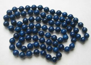 Vintage Chinese 8mm Blue Lapis Lazuli Hand Knotted 32 " Long Beaded Necklace