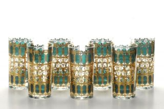 7 Vintage Mcm 22k Gold Culver Azure Scroll 12 Oz Highball Tumbler Glass