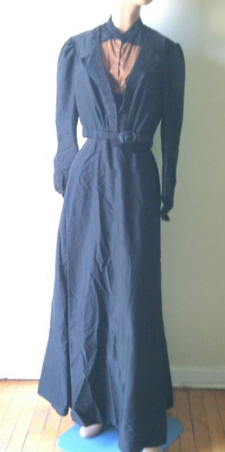 Antique Victorian Mourning Dress Gown - 2 Piece W Boned Bodice And Skirt