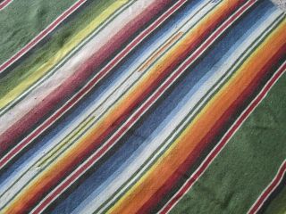 Vintage Antique Mexican Saltillo Serape Wool Blanket Fringed Southwestern Decor 3