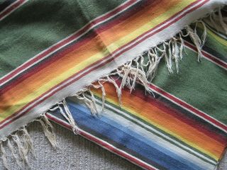 Vintage Antique Mexican Saltillo Serape Wool Blanket Fringed Southwestern Decor 5