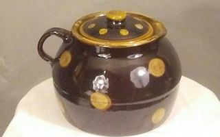 Rare Early Mary Alice M A Hadley Pottery Brown Fleck Dot Covered Lid Bean Pot