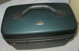 Vintage Dark Green Samsonite Beauty Makeup Train Case Suitcase 2 Keys Great 2