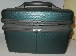 Vintage Dark Green Samsonite Beauty Makeup Train Case Suitcase 2 Keys Great 4