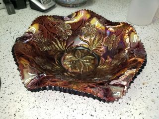 Antique Carnival Art Glass Amethyst Purple Bowl Iridescent Vintage