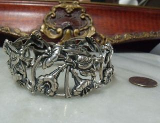 Art Deco Vintage Sterling Silver Heavy Rare Floral Bracelet By Danecraft