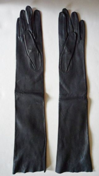 Vintage Black Leather Gloves Womens Opera Length 19.  5 