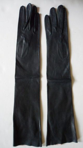 Vintage Black Leather Gloves Womens Opera Length 19.  5 