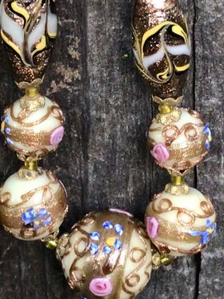 Antique Murano Glass Bead Wedding Cake Necklace Aventurine Art Deco Vtg 20’s