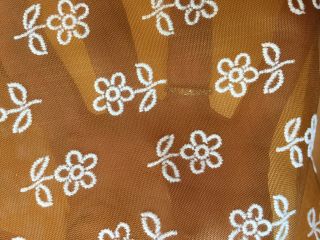 5 Yards Vintage Flocked Fabric Daisies White Sheer Amber Fabric NOS VFC 2
