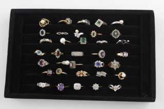 35 X Vintage & Retro Mixed Rings Inc.  Rhinestone,  Crystal,  Cz,  Stacking