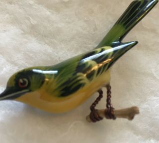 Vintage Takahashi Hand Painted Lacquer Carved Wood Bird On Branch Pin Brooch 5