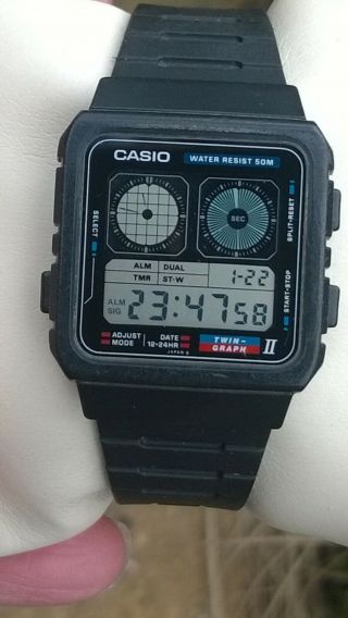 Casio Ae - 21w Twin Graph Vintage Lcd Digital Watch - Much Sought After,  Very Rare