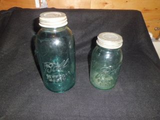 Vintage Aqua Blue Ball Perfect Mason Jar Half Gallon & Quart Unlucky 13 & Lid
