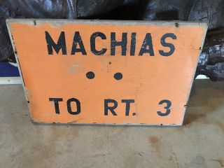 Vintage Wooden Road Sign MACHIAS TO RT.  3 MAINE HIGHWAY SIGN RARE WOODEN 5