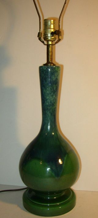 Vintage Mcm Blue/green Drip Glaze Ceramic Table Lamp -