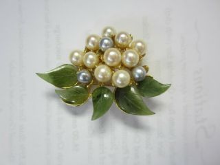 Vintage Swoboda Pearl And Jade Floral Pin/brooch