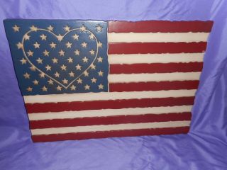 Vtg Homco Home Interior Red White And Blue American Usa Flag Wall Picture Plaque