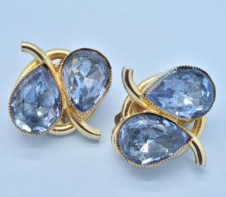 Vintage Earrings Large 1960s Blue Pear Cut Crystal Goldtone Bridal Jewellery