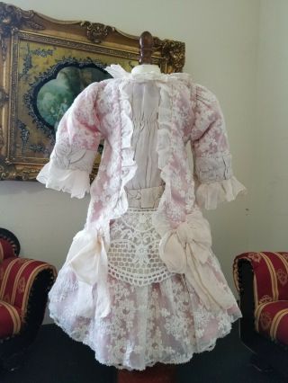 Vintage French Victorian Cotton Dress 15 " For Antique Bisque German Doll 24 - 26 "