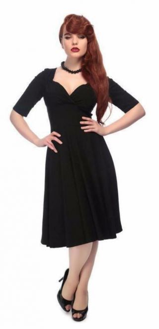 Collectif 40s Style Vintage Style Trixie Doll Black Swing Dress