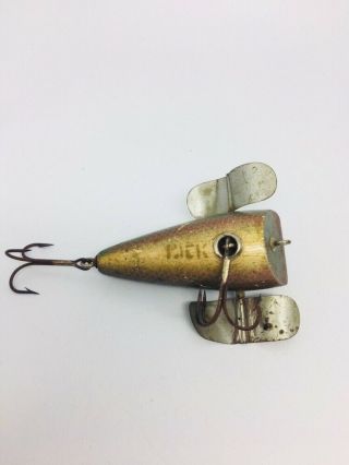 Vintage Rare Biek Mfg.  Wood Mechanical Spinning Fishing Lure Very Cool Look