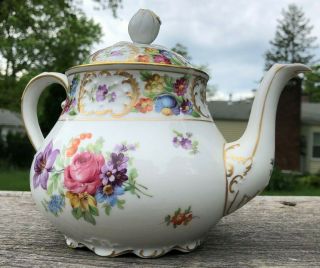 Vintage Dresden Schumann Porcelain Teapot Empress Dresden Flowers