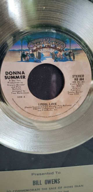 Extremely Rare Donna Summer Gold Record I Feel Love Casablanca Records