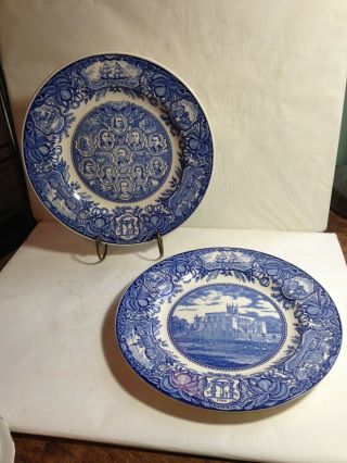 2 Vintage Wedgwood & Barlaston Historical Plates Georgia Blue & White