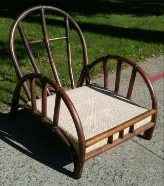 Vintage Mid Century Dark Bamboo Leather Sun Lounge Chair Patio Retro Boho Design