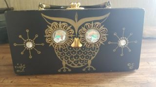 Vintage Enid Collins Box Bag Wooden Purse “night Owl”
