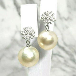 Premier Pale Gold Baroque Australian South Sea 13.  4x13.  8mm Pearl Dangle Earrings 2