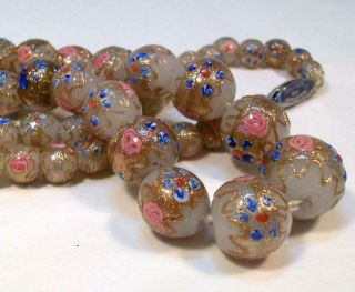 Vintage Murano Wedding Cake Venetian Art Glass Bead Necklace - Pink & Blue