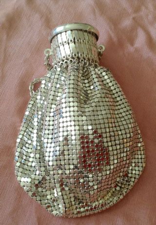 1930s Vintage Whiting,  Davis Silver Mesh Purse W Expandable Neck,  Chain,  Lining