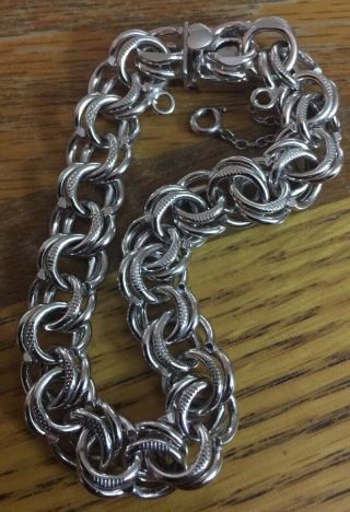 Elco Sterling Silver Double Link/chain Charm Bracelet Starter Heart Clasp Vtg