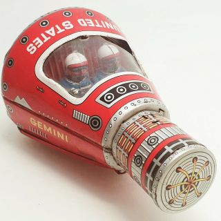 Gemini Capsule Tin Friction Space Robot Toy Lithography Horikawa Vintage Japan