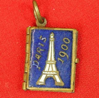 Paris - Antique Miniature Enamel Photo Book Souvenir Charm Pendant Circa 1900’s
